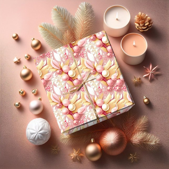 Papier Cadeau Joyeux Motif de Noël rose or #17 ID1009 (Créateur téléchargé)