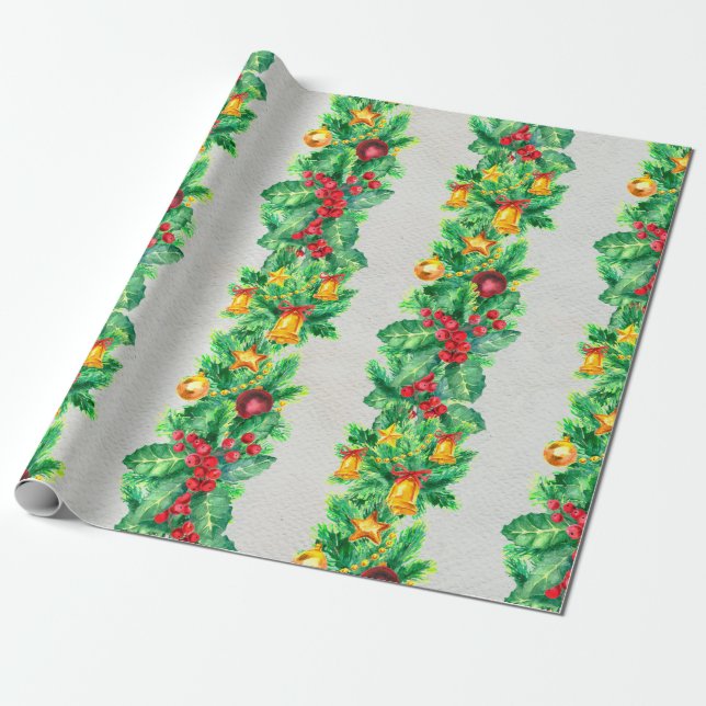 Papier Cadeau Joyeux motif sans couture de Noël avec guirlandes. (Déroulé)