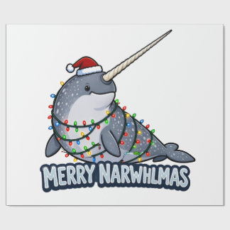 Papier Cadeau Joyeux Narwhalmas Lumières de Noël de Narval Drôle