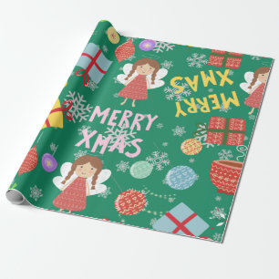 Papier Cadeau Joyeux Noël 2022 traditionnel vert rouge motif mig