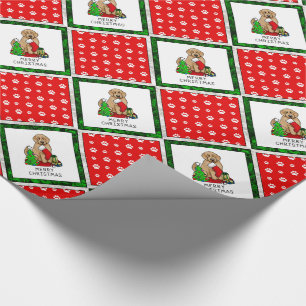 Papier Cadeau Joyeux Noël 2 Goldendoodle (rouge doré) mignonne
