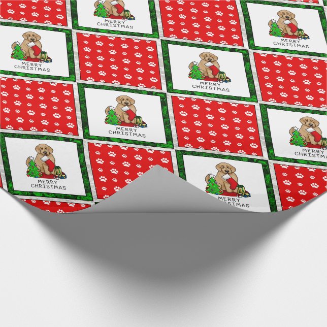 Papier Cadeau Joyeux Noël 2 Goldendoodle (rouge doré) mignonne (Coin)