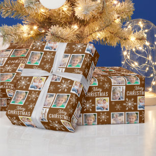 Papier Cadeau Joyeux Noël 4 Photos Flocon de Noël Marron