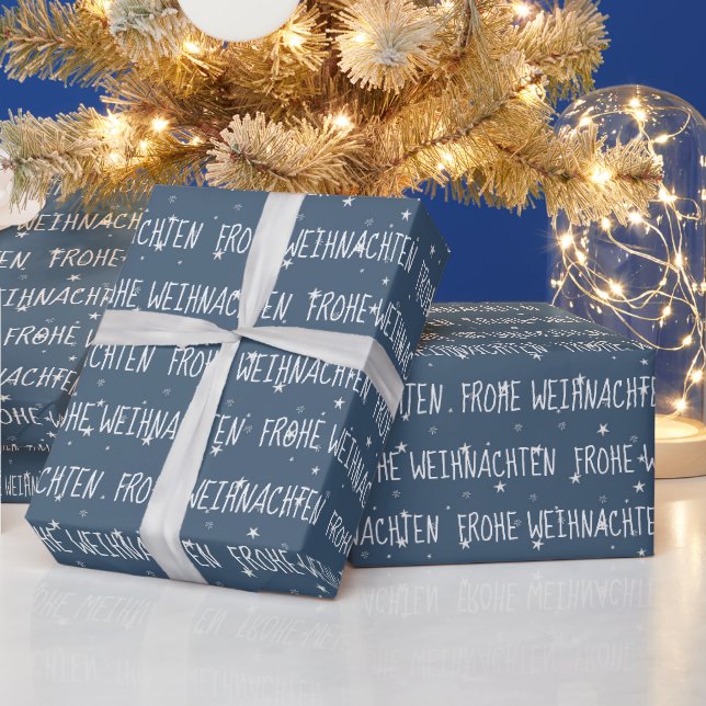 Papier Cadeau Joyeux Noël allemand sur les flocons de neige (Vacances)