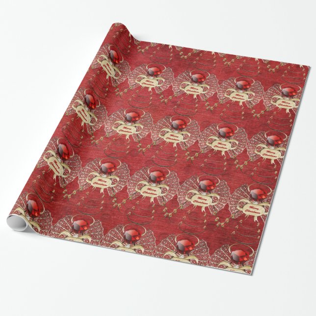Papier Cadeau Joyeux Noël - Ange de Noël - Rouge (Déroulé)