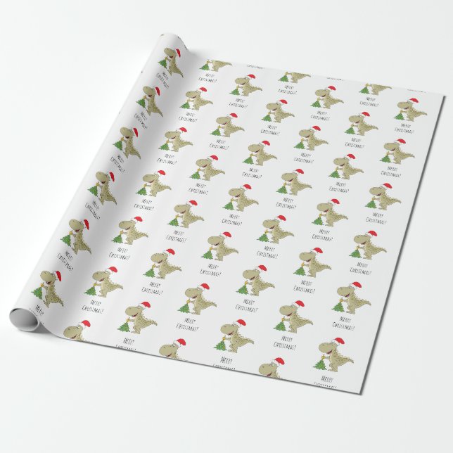 Papier Cadeau Joyeux Noël Arbre mignonne Dinosaure Santa Hat (Déroulé)