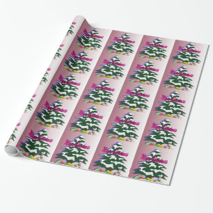 Papier Cadeau Joyeux Noël Arbre Retro saison festive