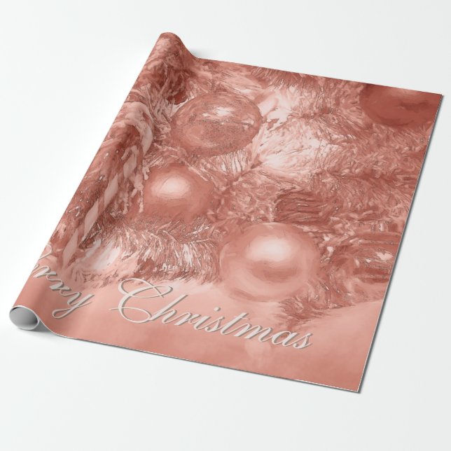 Papier Cadeau Joyeux Noël Arbre Rose Gold Holiday (Déroulé)
