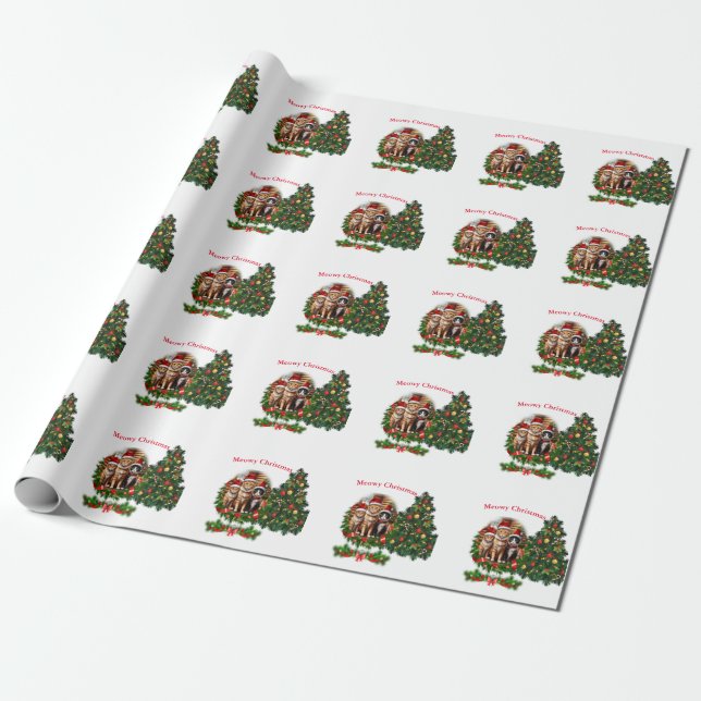 Papier Cadeau Joyeux Noël aux chats (Déroulé)