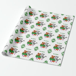 Papier Cadeau Joyeux Noël avec chat et chien