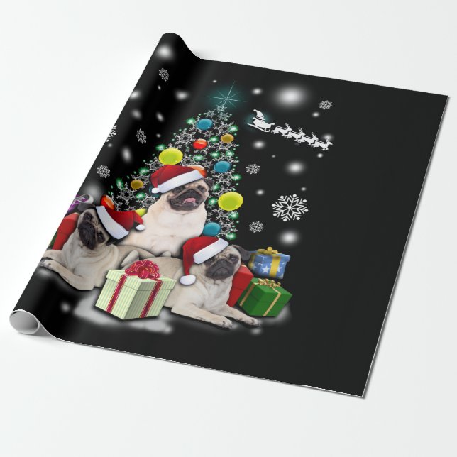 Papier Cadeau Joyeux Noël avec l'animal de chien de carlin (Déroulé)