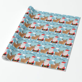 Papier Cadeau Joyeux Noël avec Père Noël et des cerfs communs