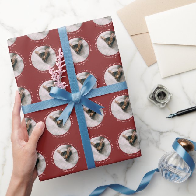 Papier Cadeau Joyeux Noël avec un cercle photo Falu rouge (Cadeaux)