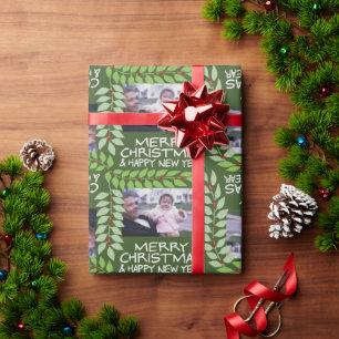 Papier Cadeau Joyeux Noël avec une photo horizontale - vert