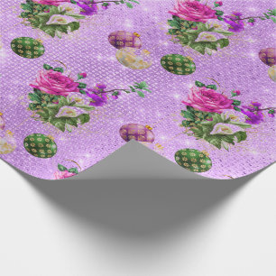 Papier Cadeau Joyeux Noël Baubles Rose or rose violet