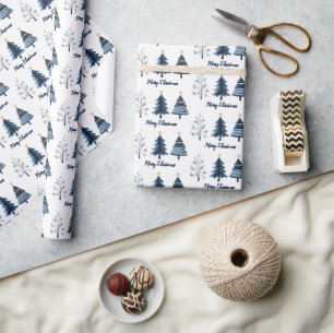 Papier Cadeau Joyeux Noël bleu et or moderne Rouleau