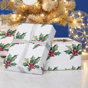 Papier Cadeau Joyeux Noël branché Holly et Motif Berries