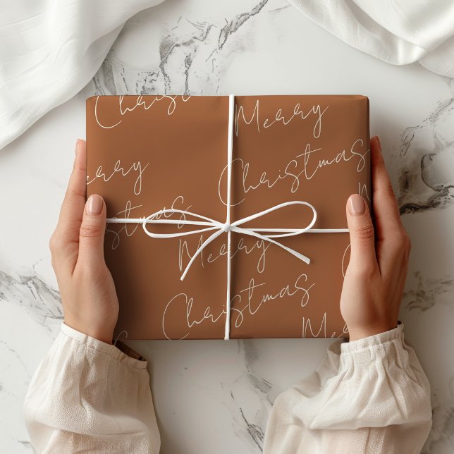 Papier Cadeau Joyeux Noël Brown bohème (Bohemian Brown Merry Christmas Wrapping Paper)