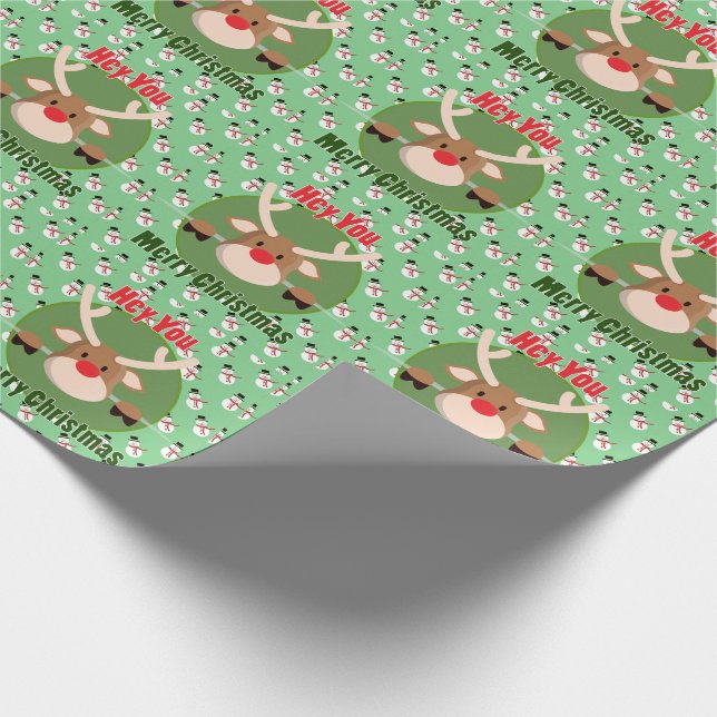Papier Cadeau Joyeux Noël Cerf et bonhomme de neige (Coin)