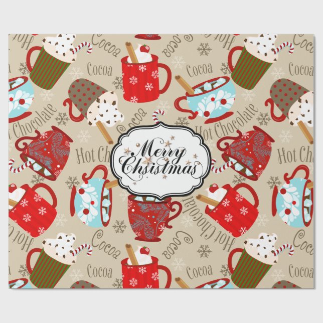 Papier Cadeau Joyeux Noël Chaud Papier d'enveloppement de cacao (Plat)