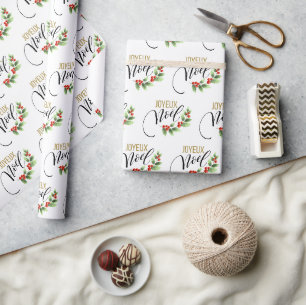 Papier Cadeau Joyeux Noël Chic Holly Floral   Noël