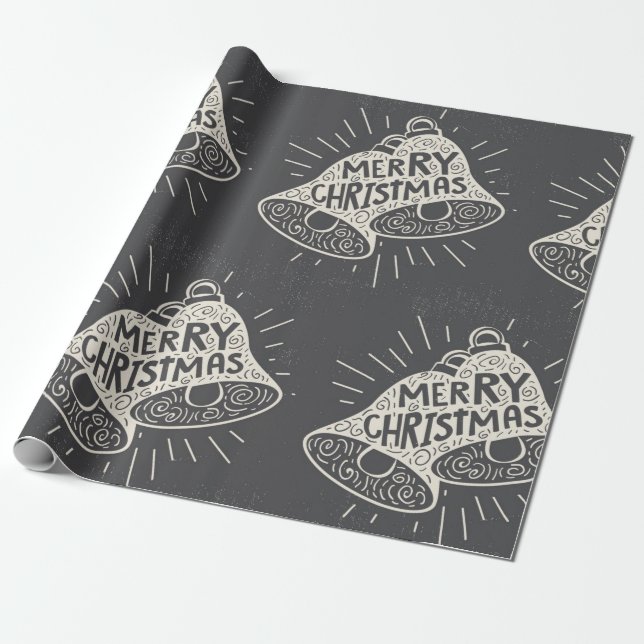 Papier Cadeau Joyeux Noël cloches Chalkboard look (Déroulé)