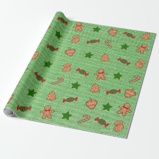 Papier Cadeau Joyeux Noël Cute Chaussettes Bonbons Étoiles Verte