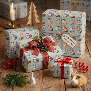 Papier Cadeau Joyeux Noël de cochons d'Inde réalistes mignons
