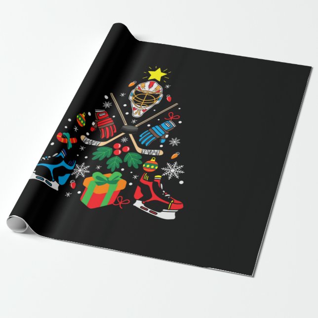 Papier Cadeau Joyeux Noël de hockey sur glace (Déroulé)