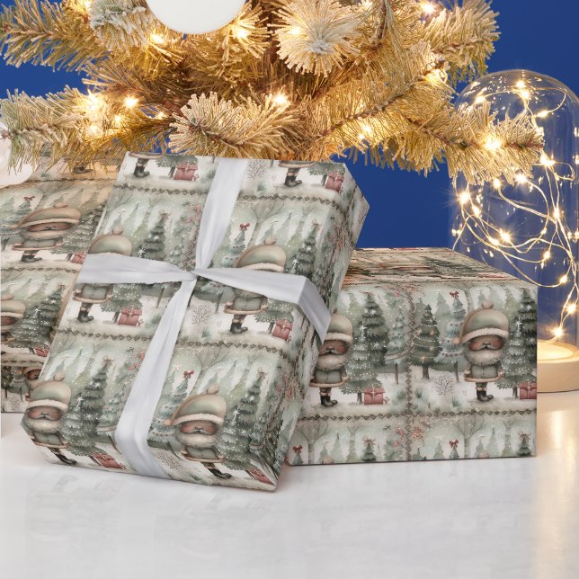 Papier Cadeau Joyeux Noël de Père Noël afro-américaine (Vacances)