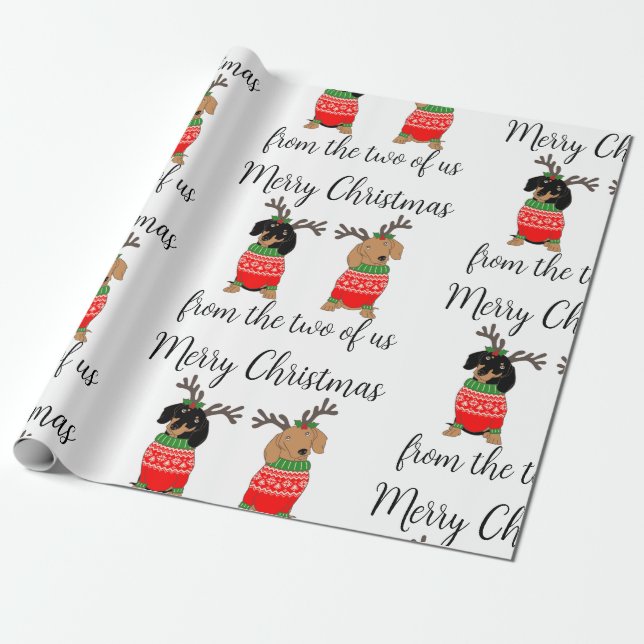 Papier Cadeau Joyeux Noël Deux Dachshunds Jumelés (Déroulé)