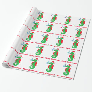 Papier Cadeau Joyeux Noël d'hippocampe avec le casquette de Père