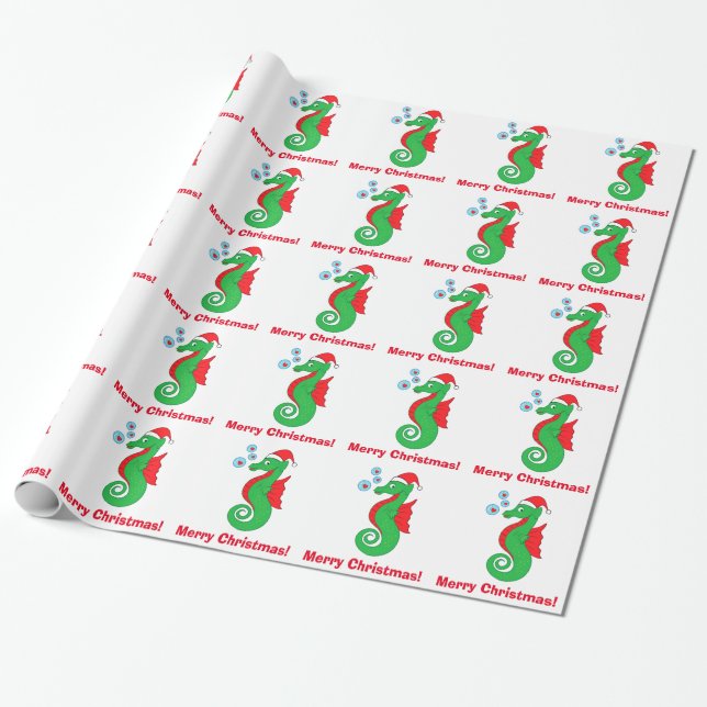 Papier Cadeau Joyeux Noël d'hippocampe avec le casquette de Père (Déroulé)