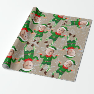 Papier Cadeau Joyeux Noël Drôle Père Noël Elfes visage personnal