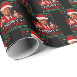 Papier Cadeau Joyeux Noël Drôle Trump Santa Hat Vilain Noël