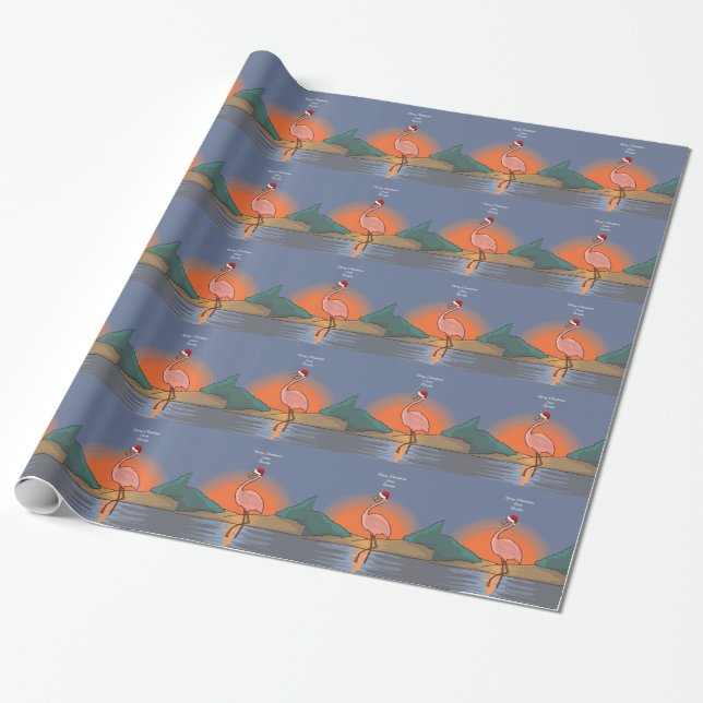 Papier Cadeau Joyeux Noël du Flamant rose de Floride (Déroulé)