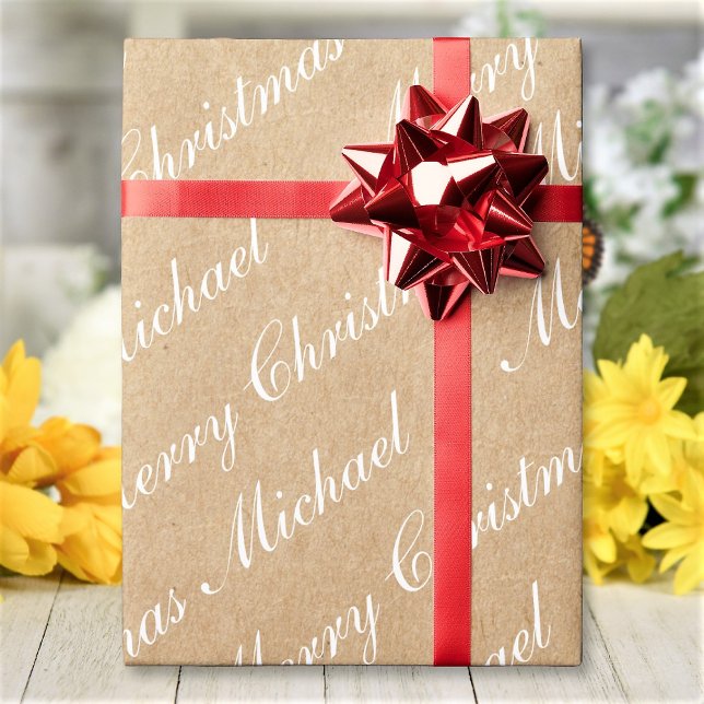 Papier Cadeau Joyeux Noël Écriture Élégante Style Kraft (Créateur téléchargé)