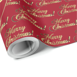 Papier Cadeau Joyeux Noël écriture feuille d'or Apple Rouge