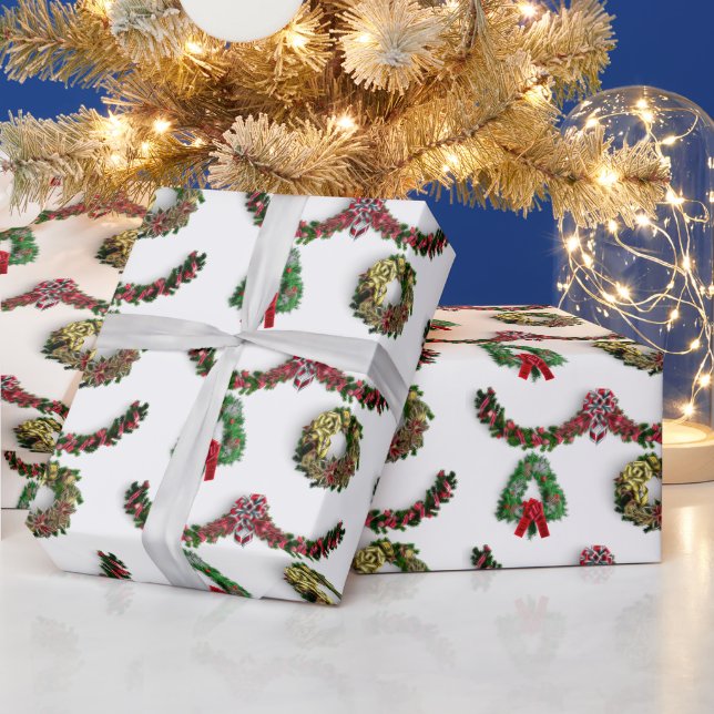 Papier Cadeau Joyeux Noël Élégant Garland moderne Wreath (Vacances)