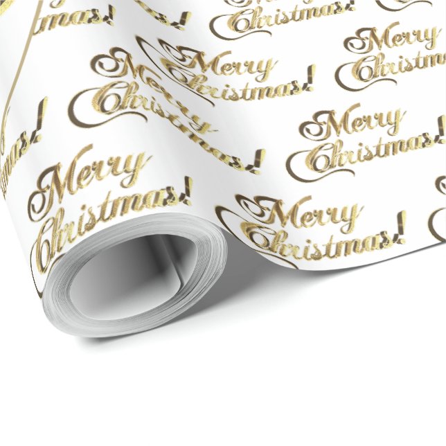 Papier Cadeau Joyeux Noël Elegant Gold et White Script (Coin rond)
