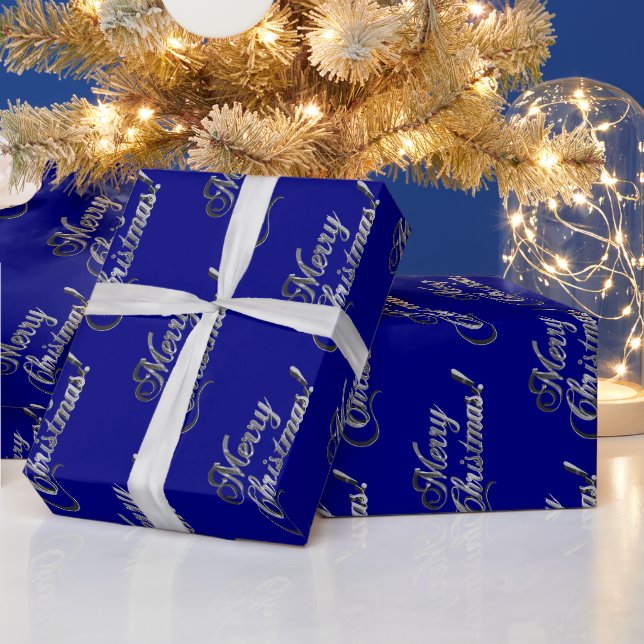 Papier Cadeau Joyeux Noël Elegant Marine Bleu et gris argenté (Vacances)
