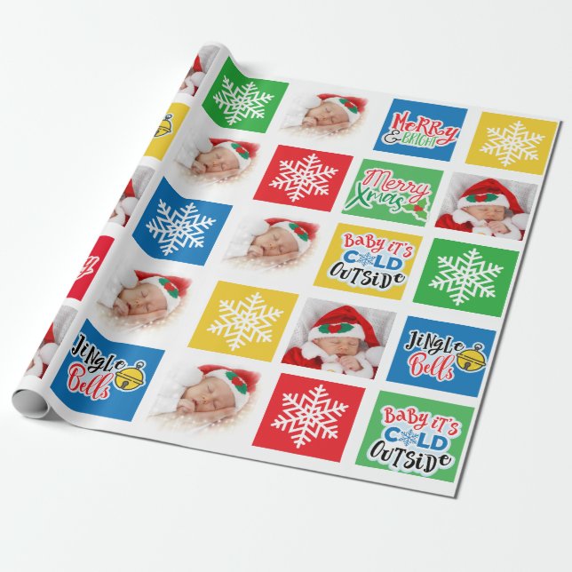 Papier Cadeau Joyeux Noël Enfants & Bébé Collage Papier d'envelo (Déroulé)