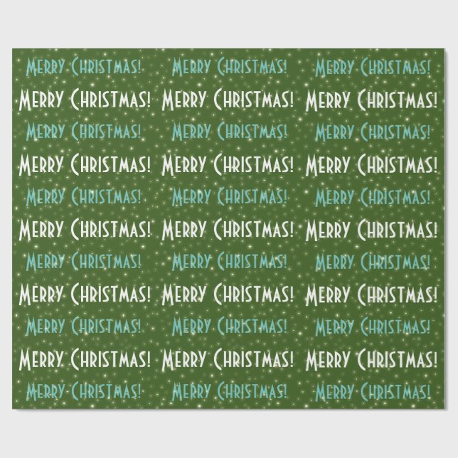 Papier Cadeau Joyeux Noël Étoiles vertes papier enveloppant (Plat)