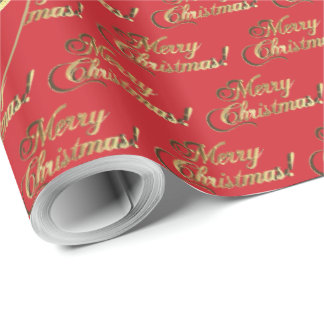 Papier Cadeau Joyeux Noël feuille d'or rouge de pompier