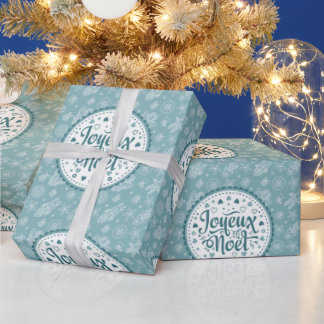 Papier Cadeau Joyeux Noel français Joyeux Noël bleu blanc chic