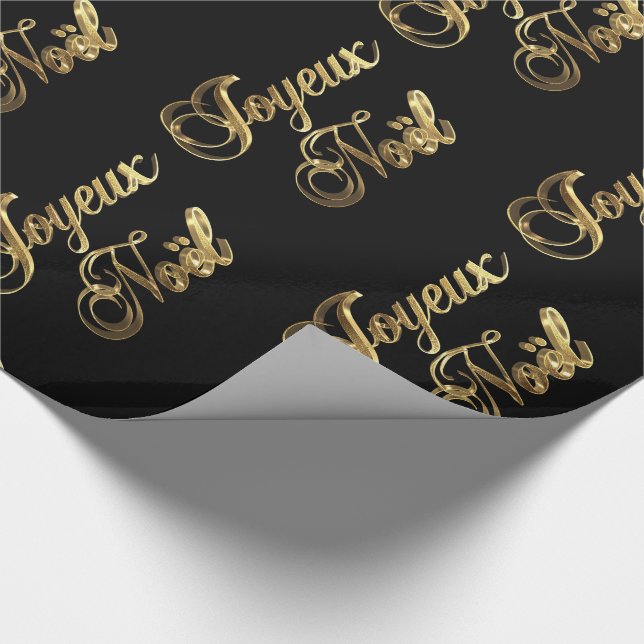 Papier Cadeau Joyeux Noel Français Noir et Or (Coin)
