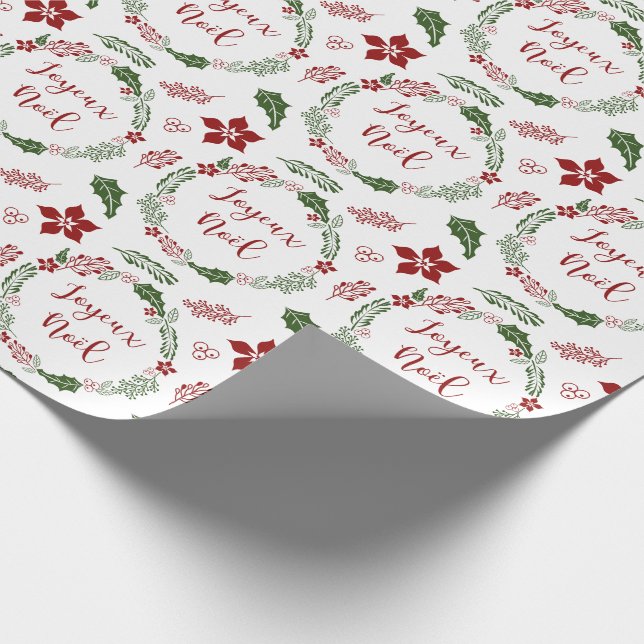 Papier Cadeau Joyeux Noël, Française Merry Christmas Wreath (Coin)
