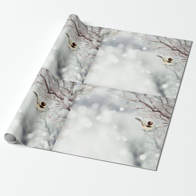 Papier Cadeau Joyeux Noël Frost Oiseau traditionnel (Déroulé)