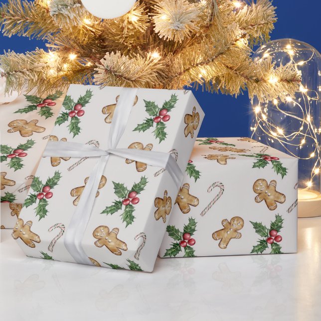 Papier Cadeau Joyeux Noël Ginger Pain Christmas Holly (Vacances)