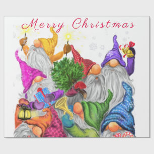 Papier Cadeau Joyeux Noël Gnome Celebration - Texte personnalis